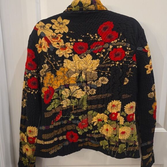 UBU Black Beaded Asian-Inspired Quilted Bomber Jacket Sz L Boho Dark Cottagecore - Picture 2 of 9